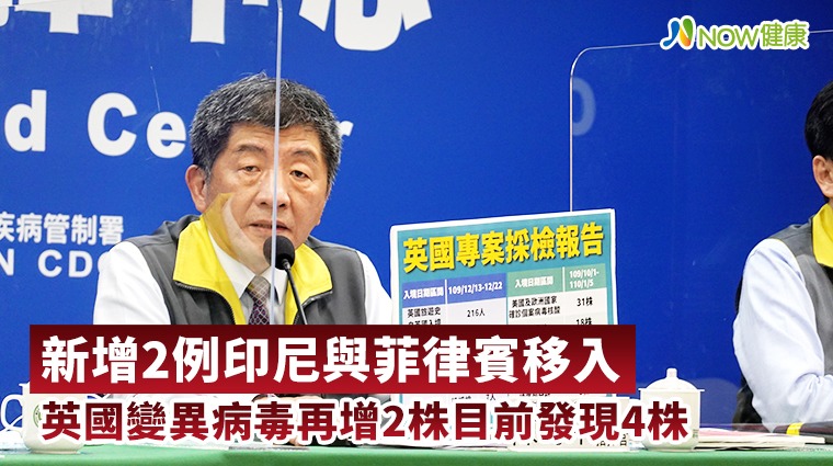 新增2例印尼與菲律賓移入 英國變異病毒再增2株目前發現4株 新增2例印尼與菲律賓移入 英國變異病毒再增2株目前發現4株