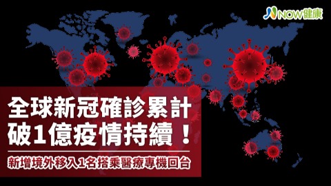 全球新冠患者累計破1億疫情持續！新增境外移入1名搭乘醫療專機回台