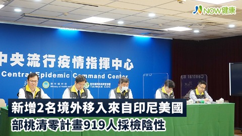 新增2名境外移入來自印尼美國 部桃清零計畫919人採檢陰性
