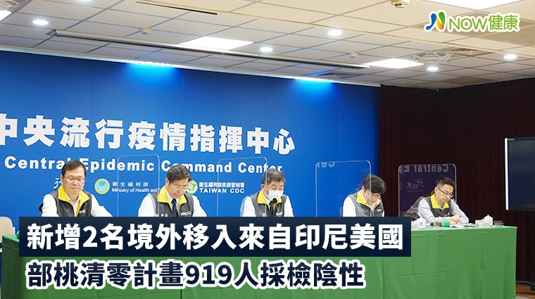新增2名境外移入來自印尼美國 部桃清零計畫919人採檢陰性 新增2名境外移入來自印尼美國 部桃清零計畫919人採檢陰性