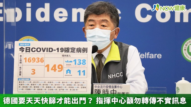 德國要天天快篩才能出門? 指揮中心籲勿轉傳不實訊息 德國要天天快篩才能出門? 指揮中心籲勿轉傳不實訊息