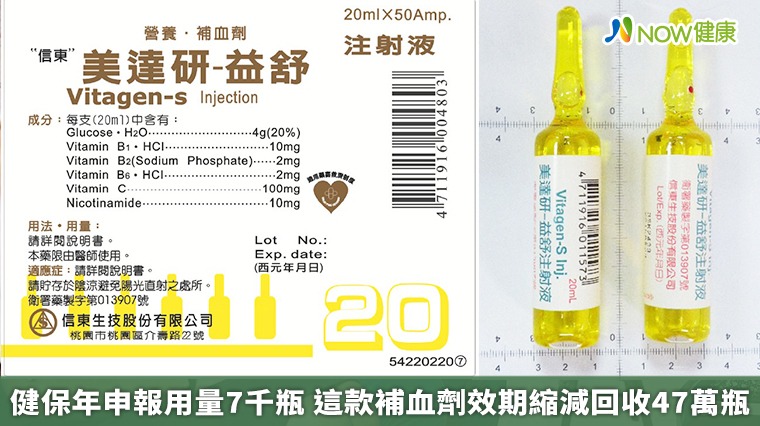 健保年申報用量7千瓶 這款補血劑效期縮減回收47萬瓶 健保年申報用量7千瓶 這款補血劑效期縮減回收47萬瓶
