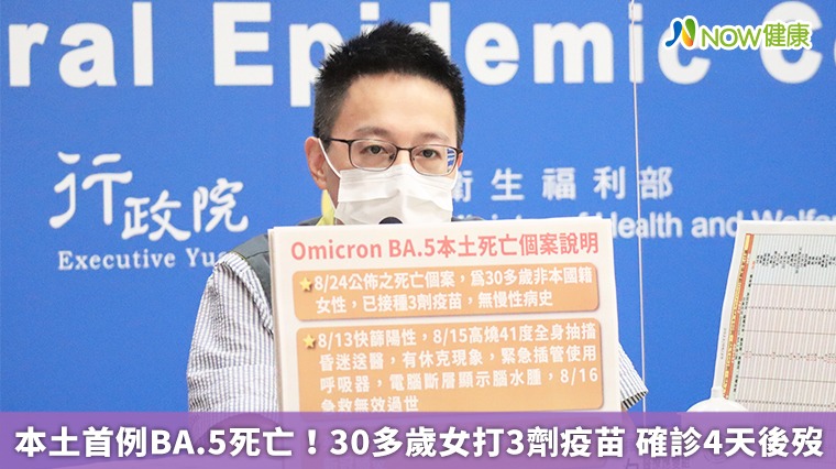 本土首例BA.5死亡!30多歲女打3劑疫苗 確診4天後歿 本土首例BA.5死亡!30多歲女打3劑疫苗 確診4天後歿